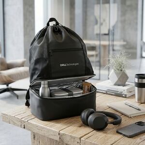 Dell Drawstring Black and Gray Tech Backpack With Thermo Space Medium Size